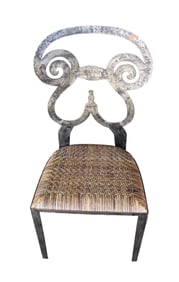 Hammered metal wicker seated decorator chair