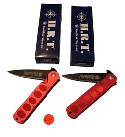 2 Smith & Wesson metal handle fire fighter knives in boxes