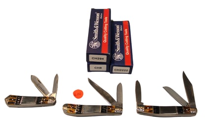 3 Smith & Wesson knives CH8 CH222 CH294 with no etchings with boxes