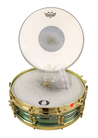 Ludwig signature snare brass, chrome, green double head drum with extras. 15x5.5