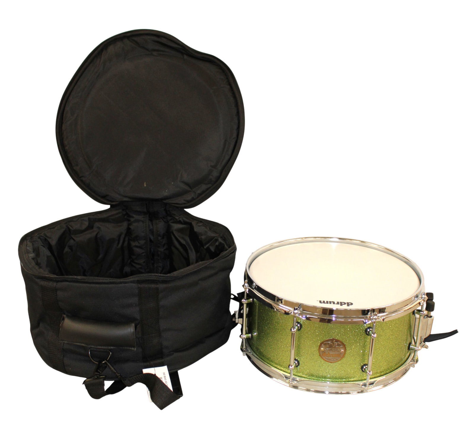 Dios Ddrum metallic green drum with soft case. 14x7 (1 of 5)