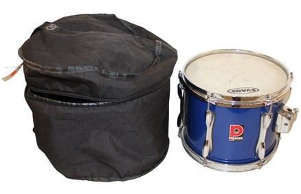 Premier blue double head drum with soft bag. 11x9