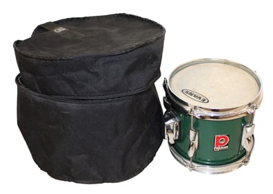 Premier green double head drum with soft bag. 9x8