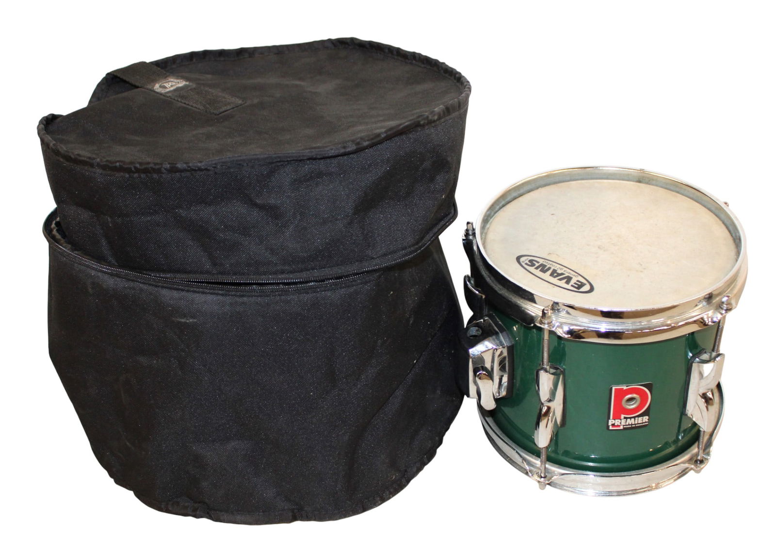 Premier green double head drum with soft bag. 9x8 (1 of 3)