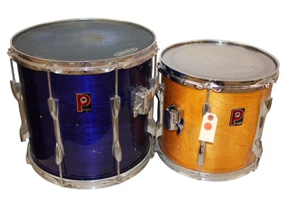 2 Premier double head drums, maple and blue #78593 #27314. maple 13x11.5, blue 15x14