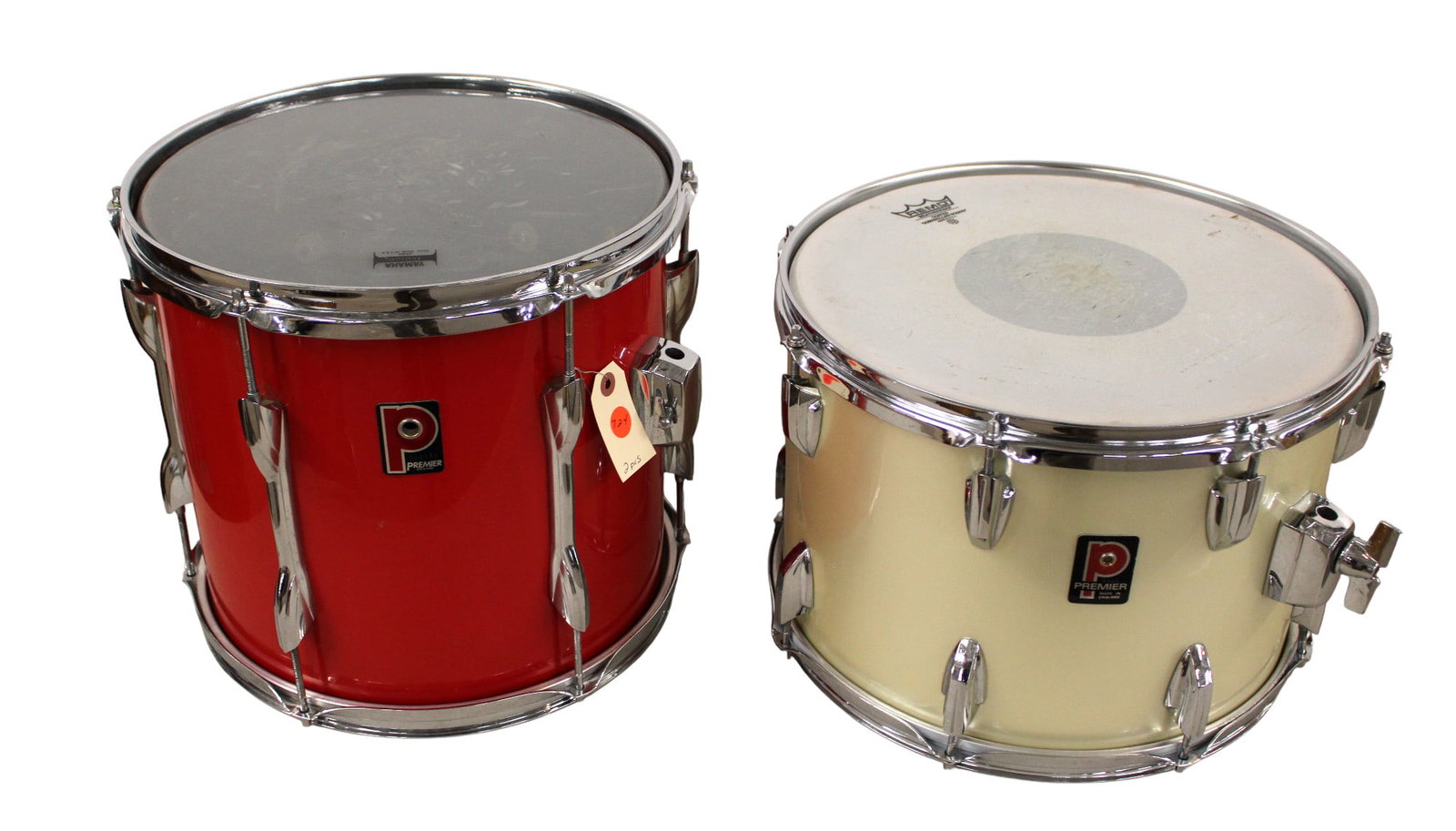 2 Premier pearl white and red drums. #026035 #6386. red 14x3 white 15x10.5 (1 of 3)