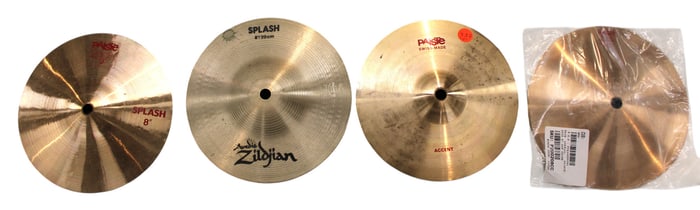 4 8"cymbals: 3 Paiste 2002 splash  cup chime  accent. Zildjian splash.