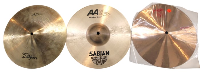 3 12" cymbals: Paiste 2002 splash in plastic, Zildjian splash, Sabian  AA El Sabor Crash