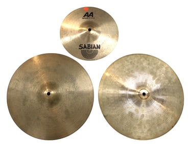 3 cymbals (2) 14" no name found and Sabian AA 10" splash