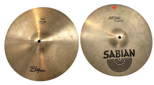 2 14" cymbals: Sabian AA thin crash and Zildjian thin crash