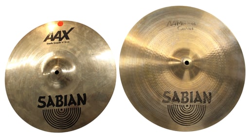 2 Sabian cymbals: 14" AAX dark crash and 16"AA medium crash