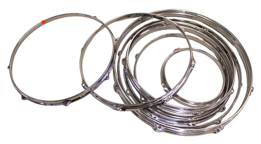 9 various size drum hoops, 4 14", 1 8", 1 12", 1 16", 2 18"