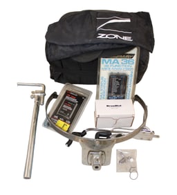 Assortment drum items: holders, bags, tuner, dial precision, Gibraltar hardware and other