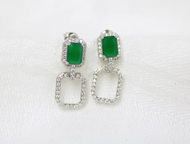 Columbian emerald and white topaz dangle earrings rhodium over 900 silver