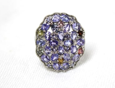 Tanzanite and tourmaline ring 14k gold over sterling silver size 8