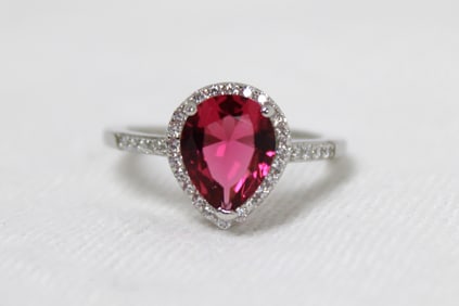 3 ctw. ruby and white topaz ring 14k white gold over sterling silver size 8
