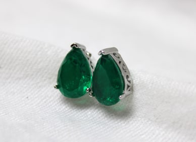 12 ctw. columbian emerald clarity enhanced stud earrings, 900 silver
