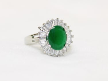 Columbian emerald, white topaz ring rhodium over 900 silver, size 6