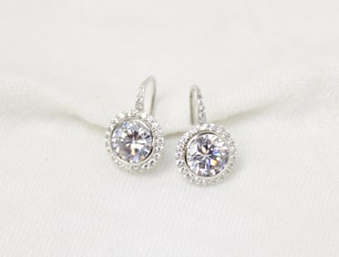 Diamond simulant round sterling silver earrings