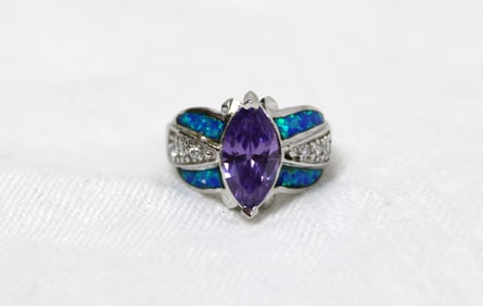 2ct amethyst australian inlay sterling silver ring size 8