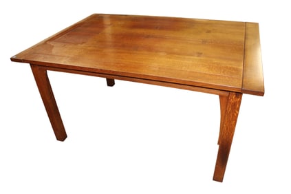 Stickley mission oak dining table with bow tie accents