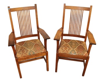 Nice Stickley pair mission oak arm chairs