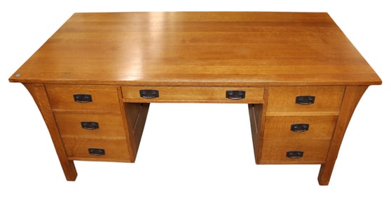 Stickley mission oak paneled desk, original finish