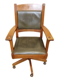 Stickley mission oak and leather arm office chair