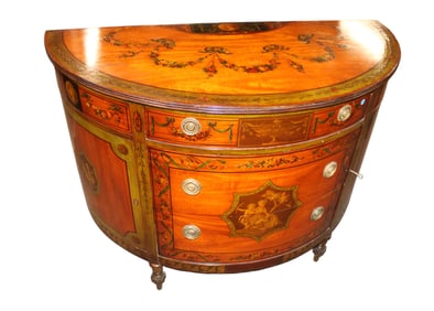 Antique adams paint decorated demilune chest