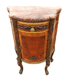 Antique French marble top carved nightstand - hidden door
