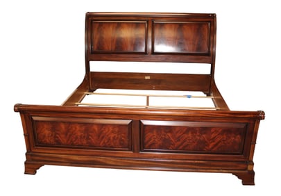 Ethan Allen king size sleigh bed with brass medallions