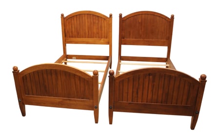 Pair Ethan Allen country wainscoting twin beds