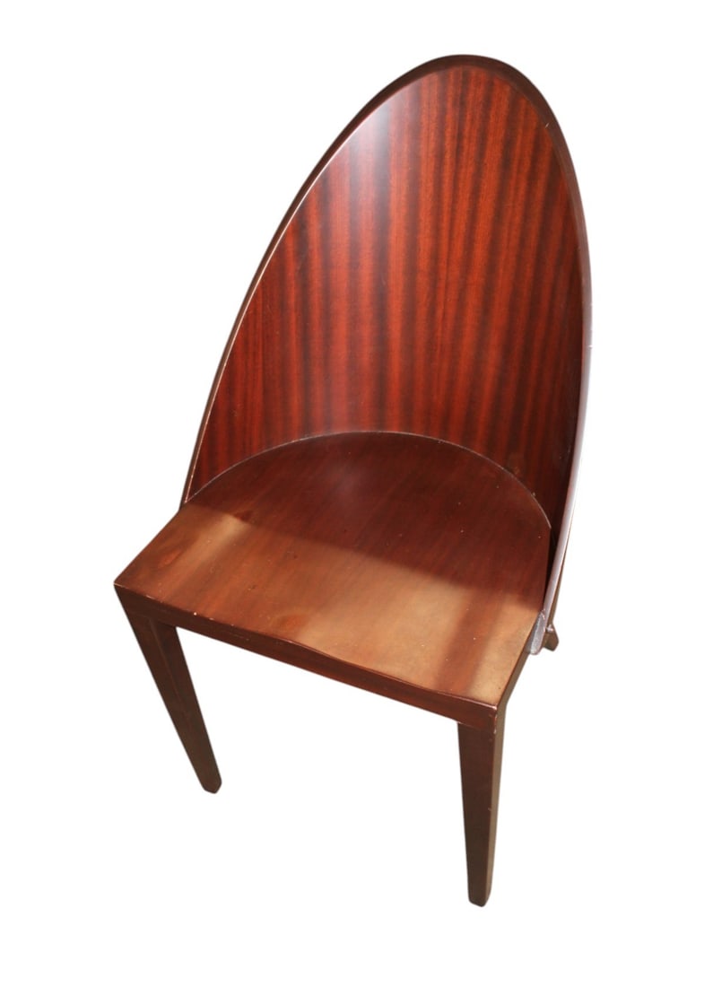 RARE Royalton mahogany Chair Philippe Starck 1988: RARE Royalton mahogany chair designed by Philippe Starck 1988. Structurally sound and in good condition for age. Unsigned. 34"h x 19"w x 19"d with seat height of 18"