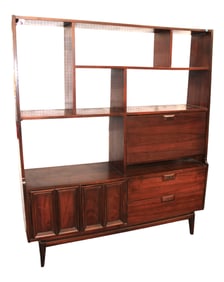 Mid century modern walnut open etagere on bar