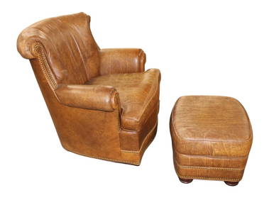 Hancock & Moore swivel leather club chair & ottoman (1 of 6)