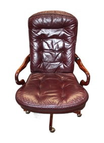 Classic Leather mahogany scroll arm office chair