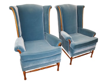 Pair vintage high back fireside chairs