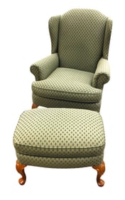 Clayton Marcus upholstered wing chair and ottoman