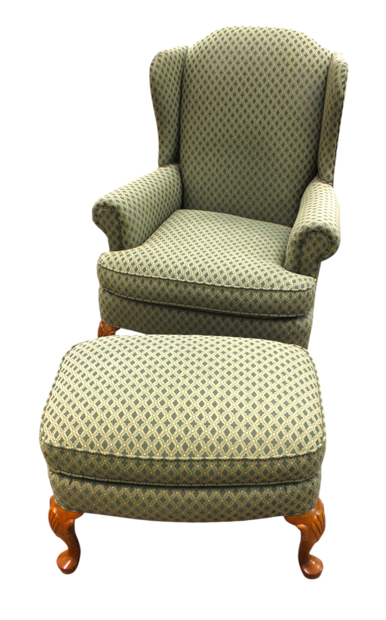 Clayton Marcus upholstered wing chair and ottoman (1 of 6)