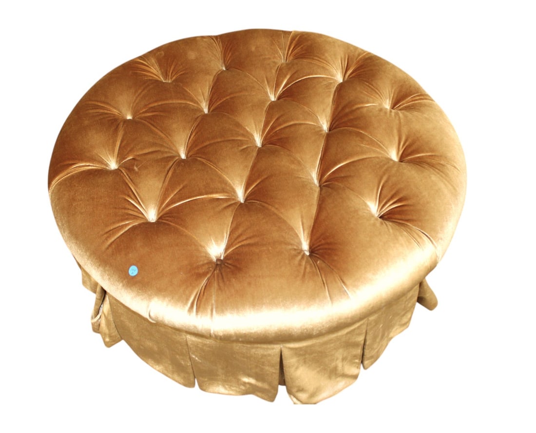 Vintage round upholstered button tuft ottoman (1 of 3)