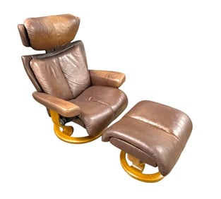 Ekornes stressless leather chair and ottoman