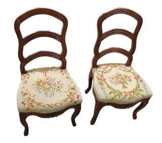 Pair antique french needlepoint side chairs