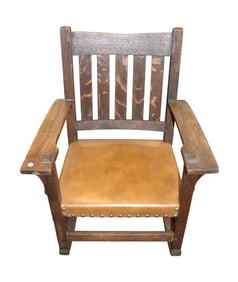 Antique mission leather oak rocker attrib. Stickley