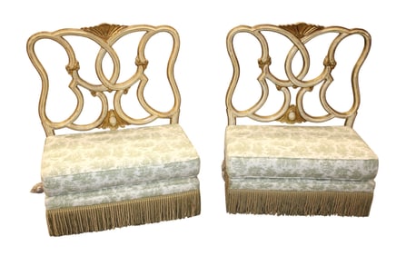 Antique pair Italian settees with tassels & fringe
