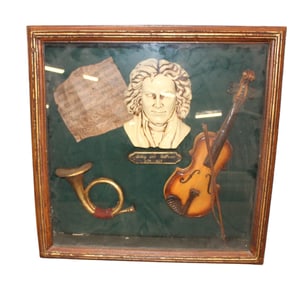 Shadow box with Beethoven & musical instruments