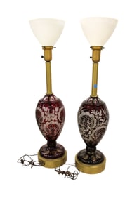 Beautiful pair vintage ruby cut to clear lamps