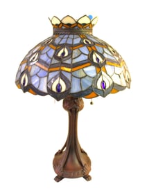 Tiffany style lead glass table lamp with bronze style base