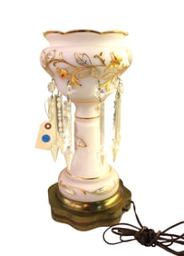 Vintage hurricane prism table lamp with moser style paint