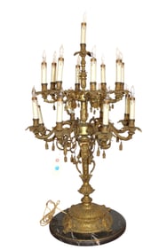Fancy semi antique bronze and marble 17 burner candelabra lamp