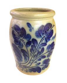 Decorative crock in grey and blue